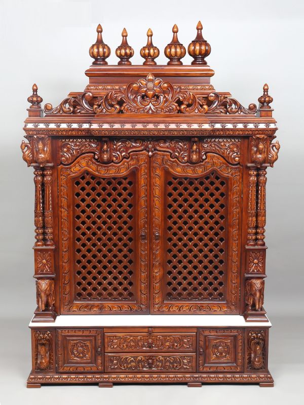 Handmade large teak wood carving pooja mandir for home in UK 48-21-72 inches 1 teak wood mandir